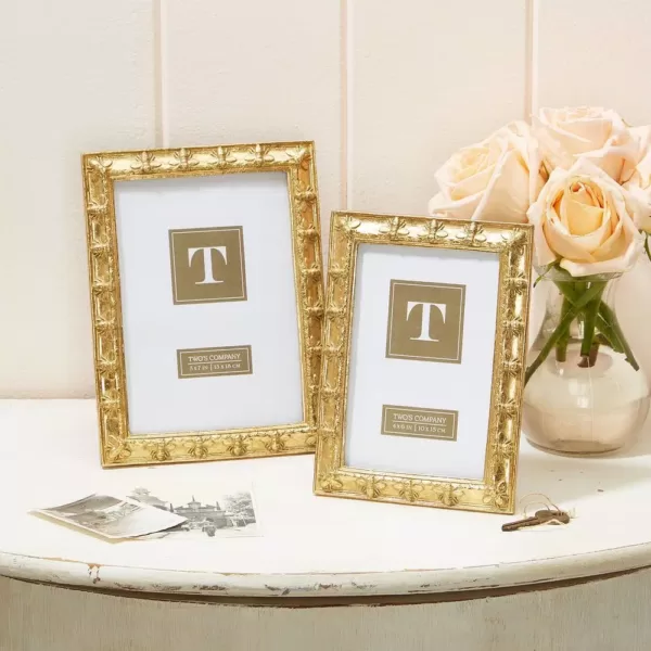 Two's Company Bee-utiful Gold Resin Picture Frames Includes 2 Sizes: 4 in. x 6 in. and 5 in. x 7 in. (Set of 2)