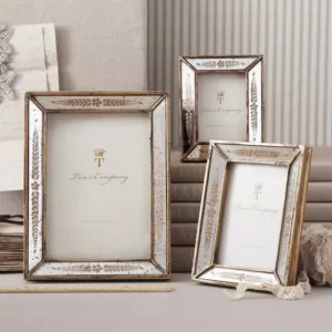 Two's Company Verona Gold Leaf Mirror Includes: 2 1/2 in. x 3 1/2 in. and 3 1/2 in. x 5 in. and 5 in. x 7 in. Picture Frame (Set of 3)
