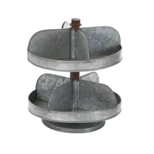 LITTON LANE 2-Tier Indistrial Arts Iron Tray Stand in Gray