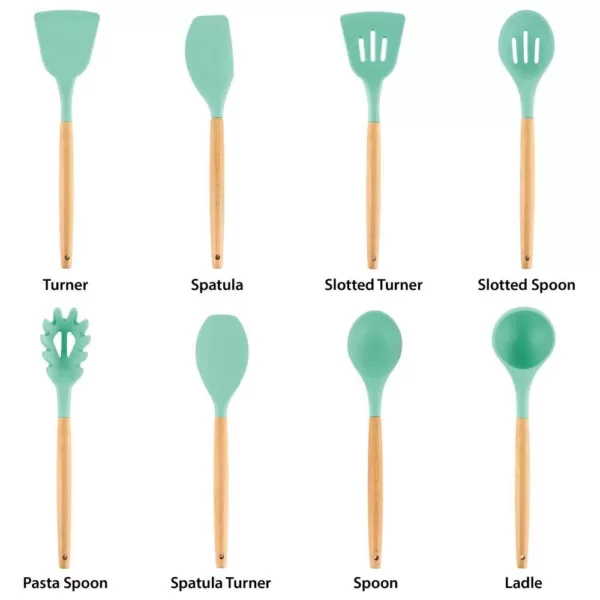 MegaChef Mint Green Silicone and Wood Cooking Utensils (Set of 9)