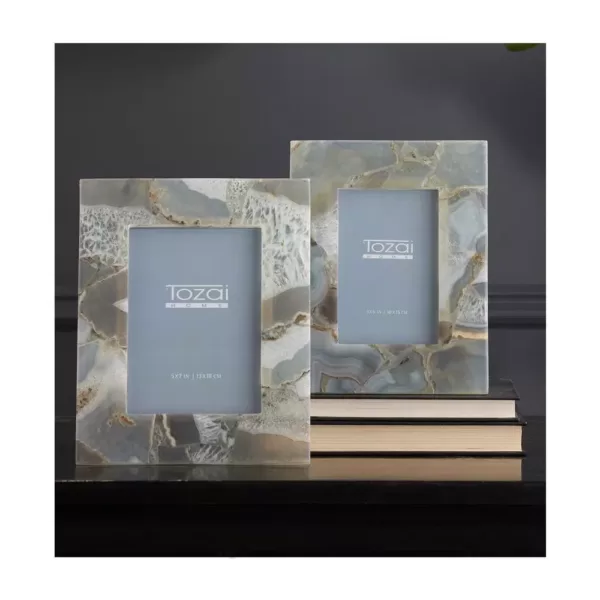 Two's Company Natural Agate Grey Colored Picture Frames in Gift Box Includes 2 Sizes: 4 in. x 6 in. and 5 in. x 7 in. (Set of 2)