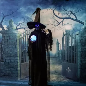 Haunted Hill Farm 7.5 ft. Phantom Witch with Multi-Color Crystal Ball Halloween Prop