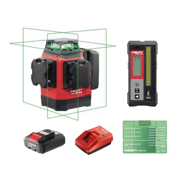 Hilti PM 30-MG 131 ft. Multi-Green Laser and Receiver Kit Complete with Receiver, Battery and Charger
