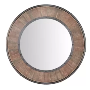 Home Decorators Collection Medium Round Farmhouse Accent Mirror with Wood Finish (31 in. Diameter)
