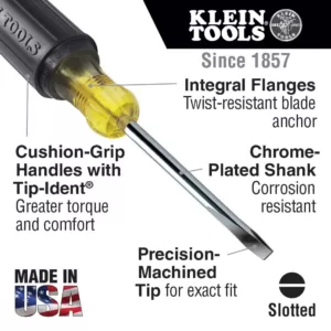 Klein Tools 1/4 in. Keystone-Tip Flat Head Screwdriver with 4 in. Round Shank-Cushion Grip Handle
