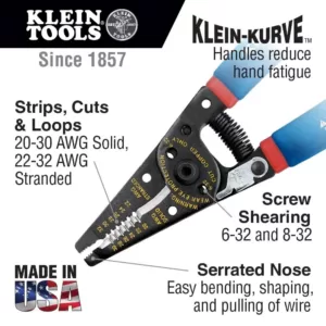 Klein Tools 7-1/8 in. Klein-Kurve Wire Stripper and Cutter for 20-30 AWG Solid & 22-32 AWG Stranded Wire
