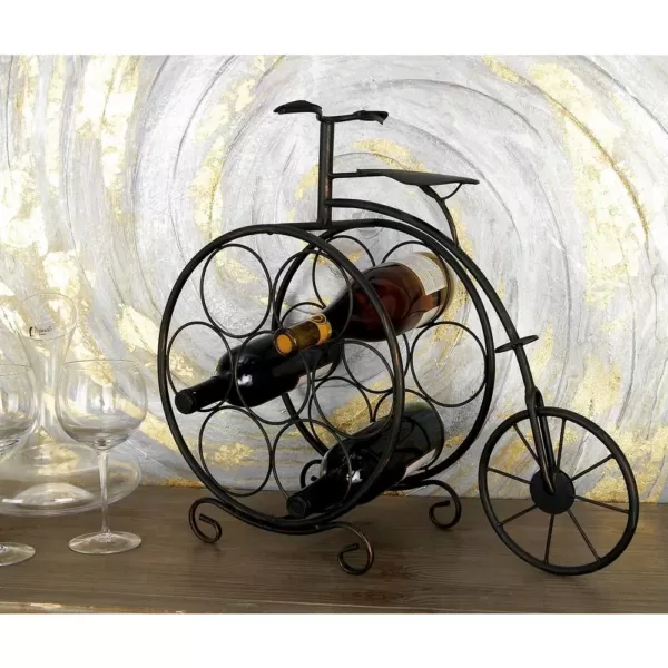LITTON LANE Brass Brown Penny Farthing Bike 8-Bottle Wine Rack