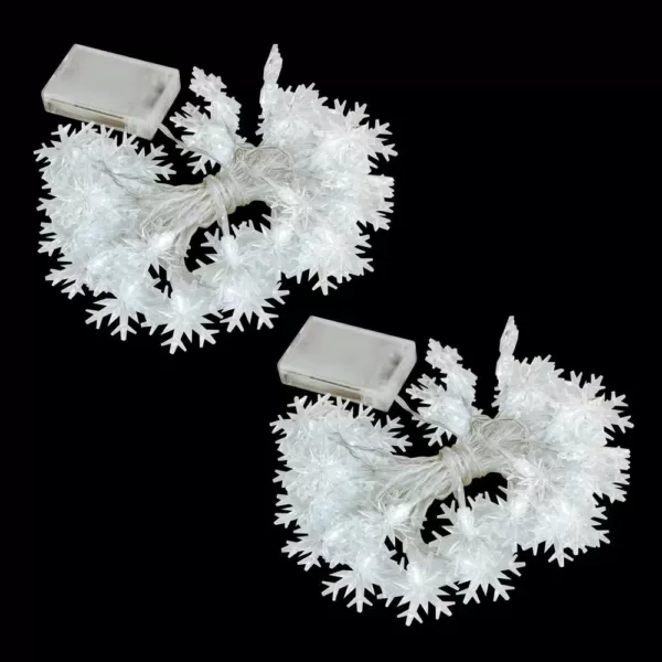 LUMABASE Battery Operated LED White String Lights - Snowflake (Set of 2)
