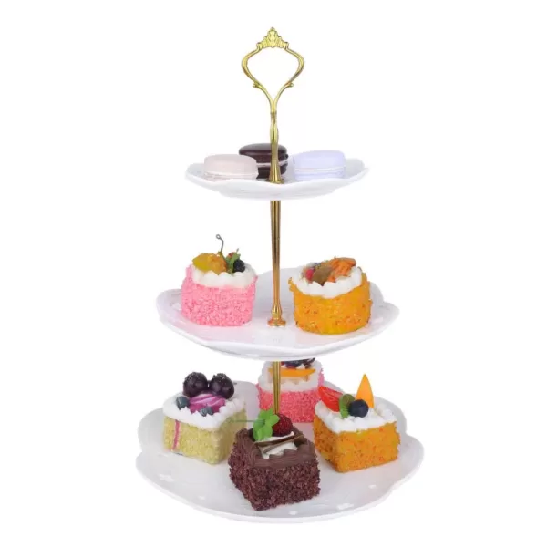 MALACASA 3-Tiered White Cupcake Tower Stand Porcelain Tiered Serving Stand Round Dessert Stand