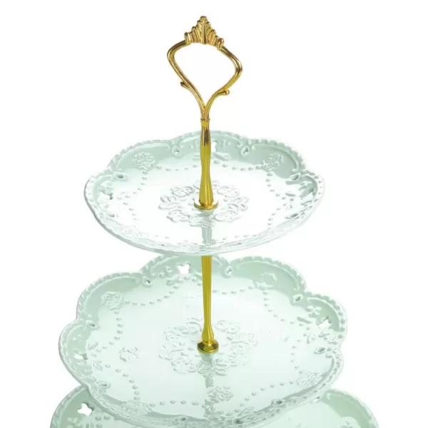 MALACASA 3-Tiered Green Cupcake Tower Stand Porcelain Round Tiered Serving Stand for Dessert Cake