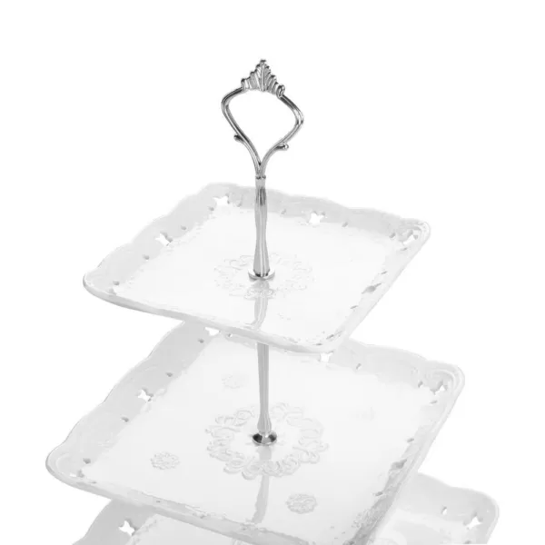 MALACASA 3-Tiered White Cupcake Tower Stand Square Tiered Serving Tray Dessert Stand