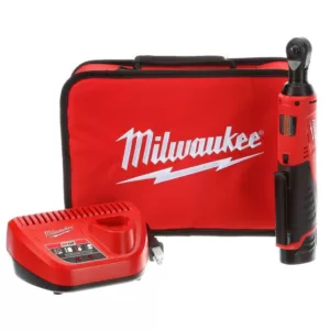 Milwaukee M12 12-Volt Lithium-Ion Cordless 1/4 in. Ratchet Kit w/ (1) 1.5Ah Battery, Charger and Tool Bag