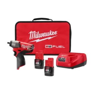 Milwaukee M12 FUEL 12-Volt Lithium-Ion Brushless Cordless 3/8 in. Impact Wrench Kit w/Two 2.0 Ah Batteries, Charger and Tool Bag