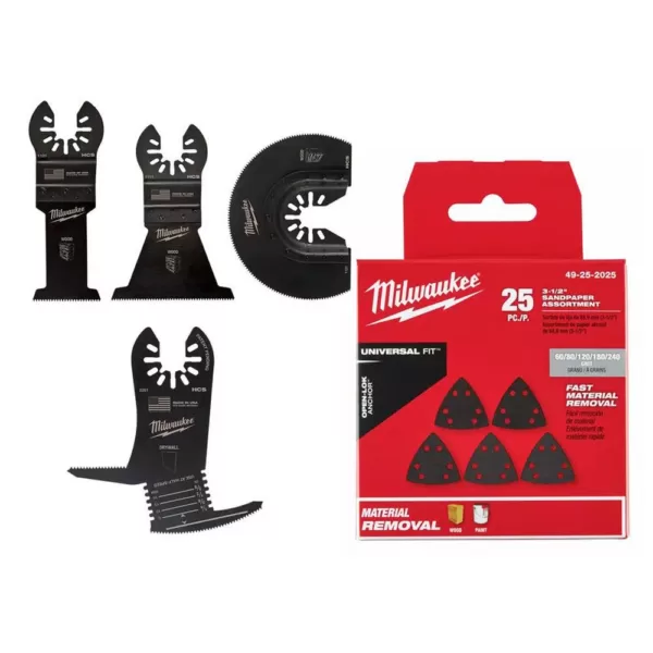 Milwaukee Oscillating Multi-Tool Wood & Drywall Cutting Blade Kit with 3-1/2 in. Triangle Sandpaper Variety Pack (29-Piece)