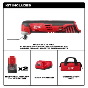 Milwaukee M12 12-Volt Lithium-Ion Cordless Oscillating Multi-Tool Kit with(2) 1.5Ah Batteries, Accessories, Charger and Tool Bag