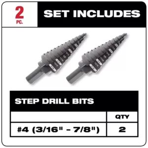 Milwaukee 3/16 in. - 7/8 in. x 1/16 in. #4 Step Drill Bit (2 Pack)