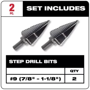 Milwaukee #9 x 7/8 in. and 1-1/8 in. Black Oxide Step Drill Bit (2-Pack)