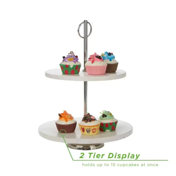 Mind Reader White 2 Tier Marble Pastry Stand, Party Pastry Display, Cupcake Stand Holder, Tiered Serving Dessert Display Tray
