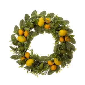 Glitzhome 22 in. D Artificial Greenery Lemon Wreath