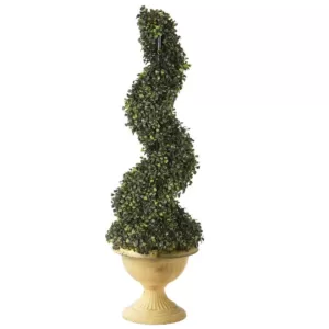 National Tree Company 39 in. Boxwood Sprial Topiary in Yellow Pot