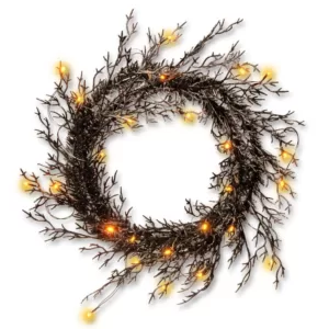 National Tree Company 26 in. Black Glittered Halloween Wreath with Lights
