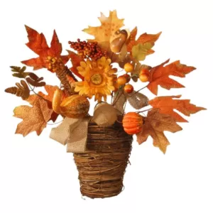 National Tree Company Harvest Accessories 16 in. Basket with Pumpkins and Maple