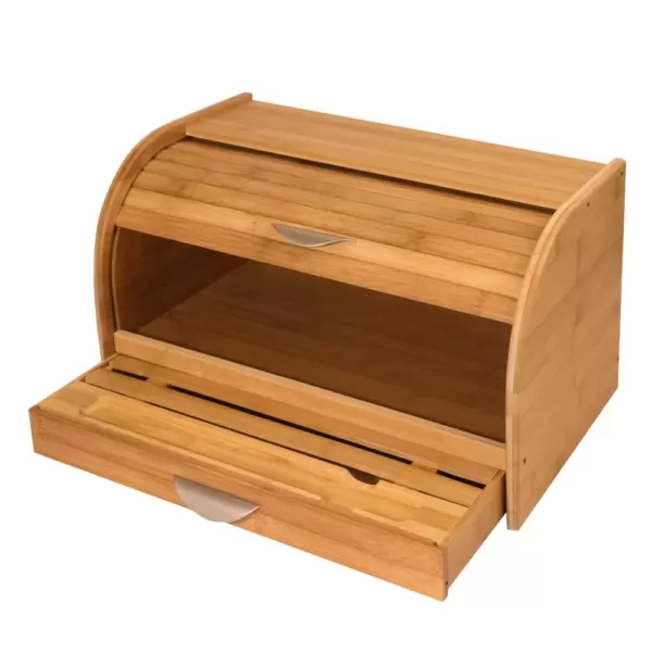 Honey-Can-Do Bamboo Bread Box with Pull-Out Drawer and Cutting Board