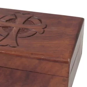 Stonebriar Collection 6 in. x 2 in. Natural Wooden Box with Hinged Lid and Carved Cross