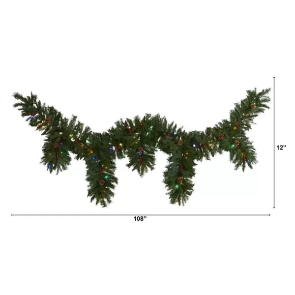 Nearly Natural 9 ft. x 12 in. Hanging Icicle Artificial Christmas Garland with 50 Multi-Colored LED Lights, Berries and Pine Cones