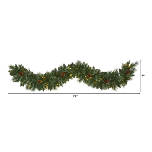 Nearly Natural 6 ft. Battery Operated Pre-lit White Mountain Pine Artificial Garland with 35 White Warm LED Lights and Pinecones