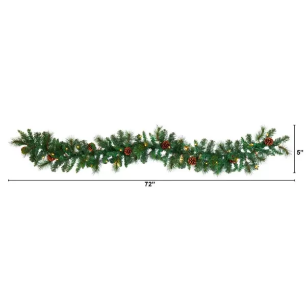 Nearly Natural 6 ft. Battery Operated Pre-lit Mixed Pine and Pinecone Artificial Garland with 35 Clear LED Lights