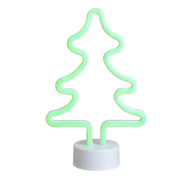 Northlight 11 in. Battery Operated Neon Style LED Green Christmas Tree Table Light