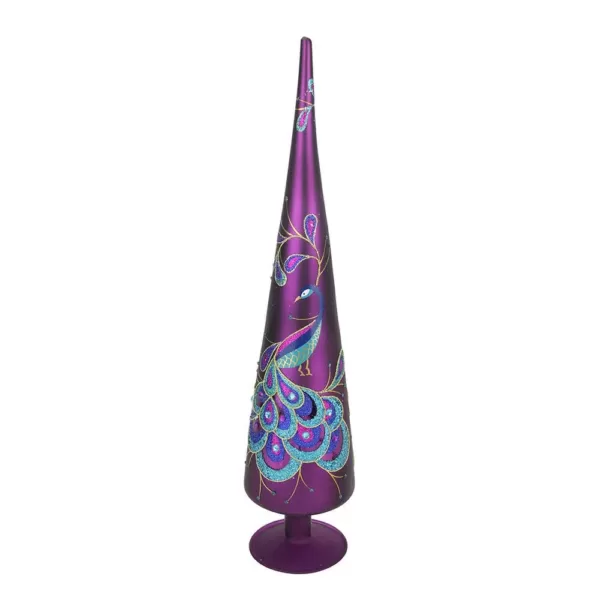 Northlight 18.5 in. Regal Peacock Purple with Teal and Blue Glitter and Gem Glass Finial Christmas Tree Topper