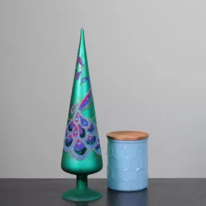 Northlight 15 in. Regal Peacock Green with Teal Purple and Blue Glitter Gem Glass Finial Christmas Tree Topper