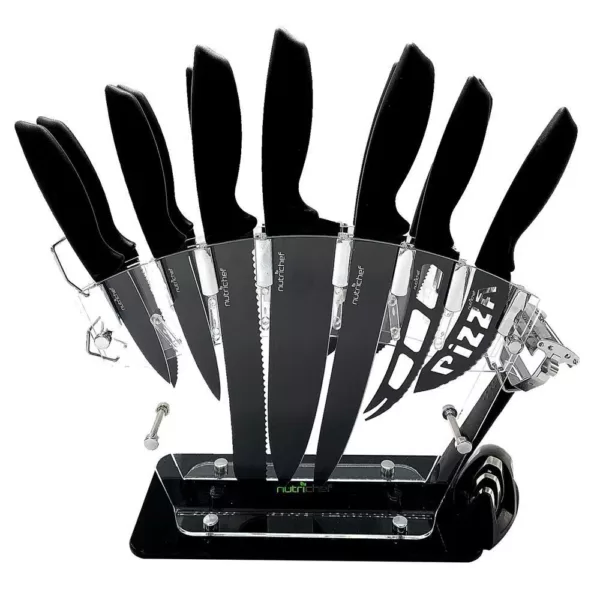 NutriChef 17-Piece Stainless Steel Precision Kitchen Knife Set with Block Stand