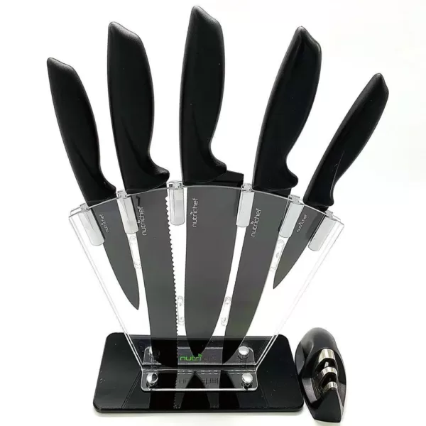 NutriChef 7-Piece Stainless Steel Precision Kitchen Knife Set with Block Stand