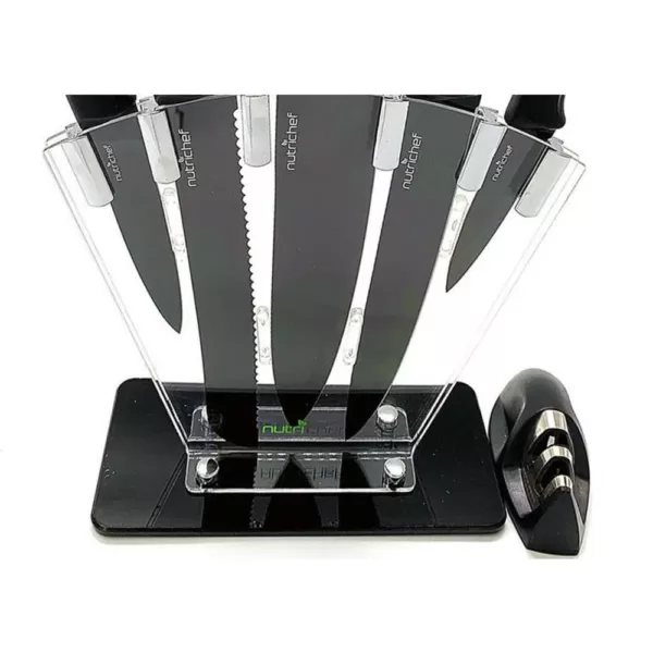 NutriChef 7-Piece Stainless Steel Precision Kitchen Knife Set with Block Stand