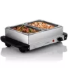 Ovente 2.1 qt. Silver Chafing Dishes, Electric Buffet Server Tray with 2 x 1L Stainless Steel Warming Pans and Lids