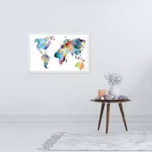 Petal Lane Watercolor World Map White Frame Magnetic Memo Board