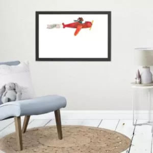 Petal Lane Watercolor Dog Airplane Ebony Frame Magnetic Memo Board