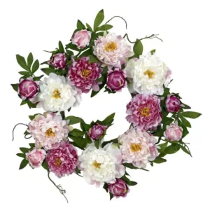 Nearly Natural 22.0 in. H Pink Peony Wreath