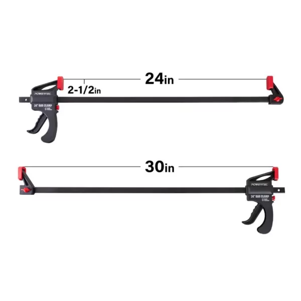 POWERTEC 24 in. Quick Release Bar Clamp Set with 30 in. Spreader Ratcheting Bar Clamp (2-Pack)