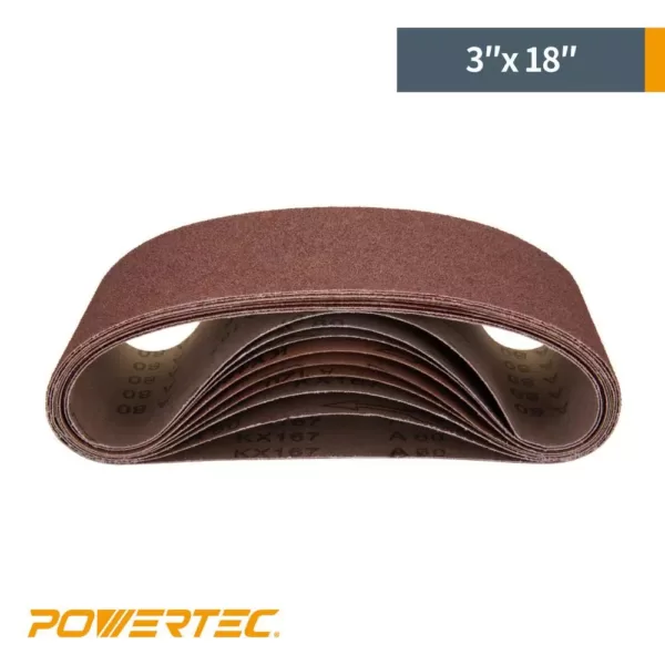 POWERTEC 3 in. x 18 in. 60/80/120/150/240/400-Grit Aluminum Oxide Sanding Belt Assortment (18-Pack)