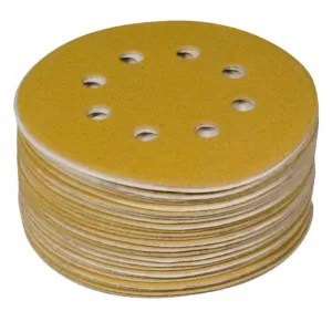 POWERTEC 5 in. A/O Hook and Loop 8-Hole Sanding Disc Assortment Grits in Gold (100-Pack)