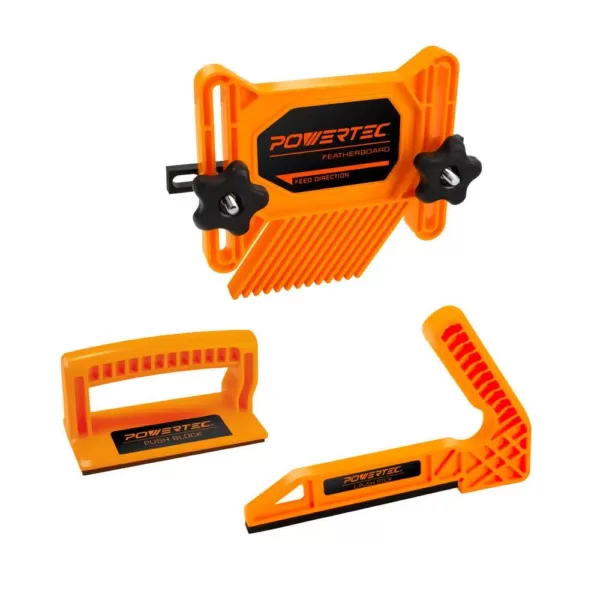 POWERTEC Safety Kit - Featherboard, Push Block and Push Stick (3-Pack)