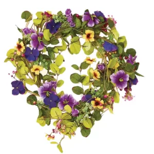Worth Imports 22 in. Purple Mixed Wreath with Pansy