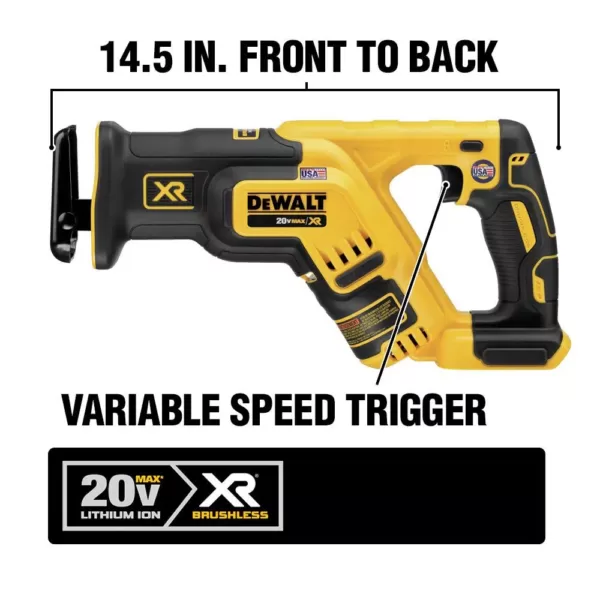 DEWALT 20-Volt MAX Lithium-Ion Cordless Brushless Compact Reciprocating Saw with 20-Volt MAX Premium Li-Ion (1) 5.0Ah Battery