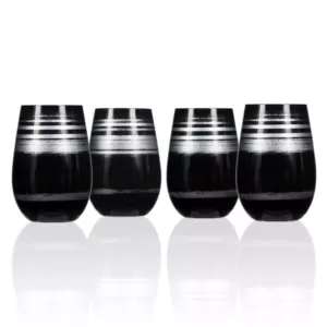 Rolf Glass Cosmo 16.5 oz. Stemless Wine Tumbler - Black/Silver (Set of 4)