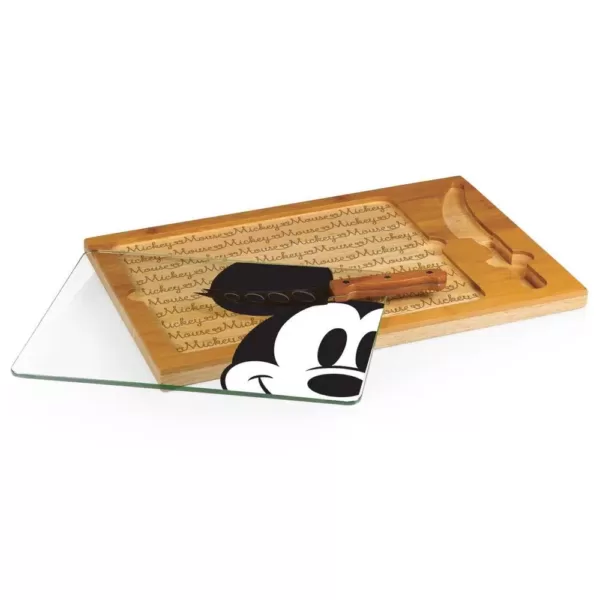 TOSCANA 15.4 in. Mickey Mouse Icon Glass Top Serving Tray and Knife Set