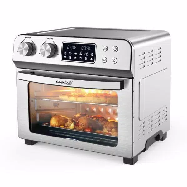 Boyel Living 24 Qt. Silver Stainless Steel Electronic Convection Air Fryer Toaster Oven with Accessories & Recipes Included